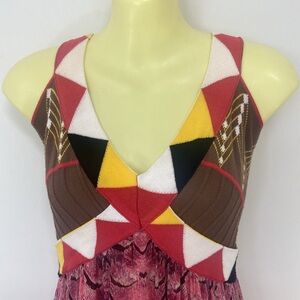 Just Cavalli Silk Sheath Midi Dress V-Neck Sleeveless Sz U.S. 6